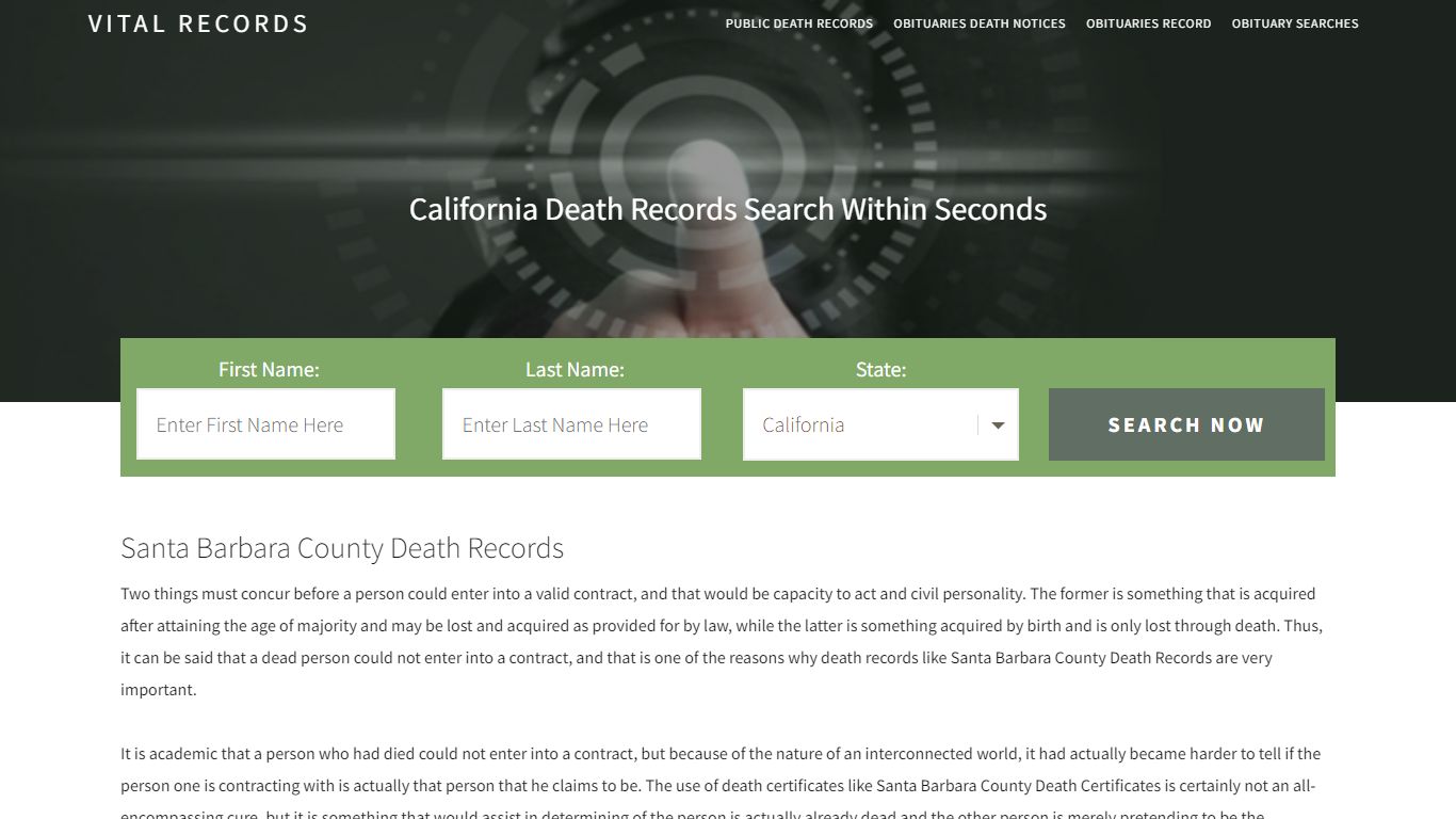 Santa Barbara County Death Records | Enter Name and Search