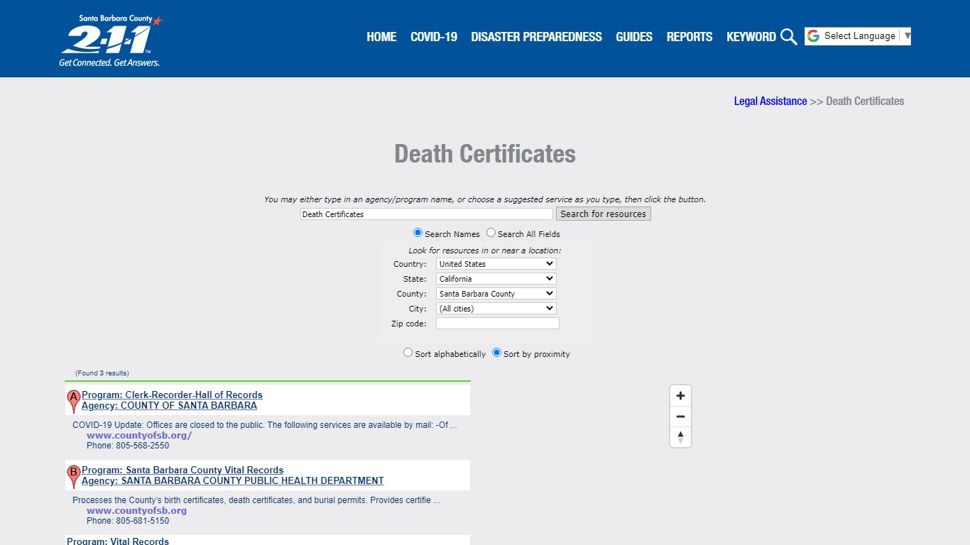 Death Certificates - Santa Barbara County 211